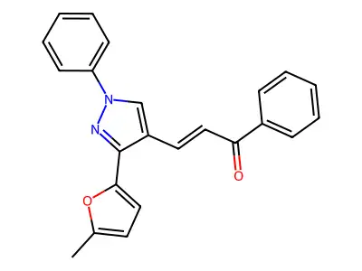(E)-3-[3-(5-methylfuran-2-yl)-1-phenylpyrazol-4-yl]-1-phenylprop-2-en-1-one structure
