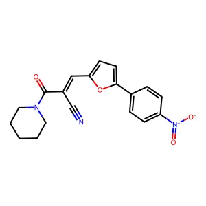 (E)-3-(5-(4-nitrophenyl)furan-2-yl)-2-(piperidine-1-carbonyl)acrylonitrile structure