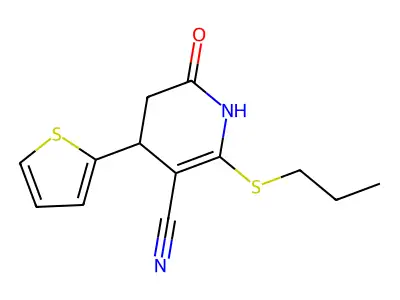 2-oxo-6-propylsulfanyl-4-thiophen-2-yl-3,4-dihydro-1H-pyridine-5-carbonitrile structure