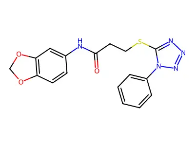 N-(benzo[d][1,3]dioxol-5-yl)-3-((1-phenyl-1H-tetrazol-5-yl)thio)propanamide structure
