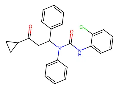 3-(2-Chlorophenyl)-1-(3-cyclopropyl-3-oxo-1-phenylpropyl)-1-phenylurea structure