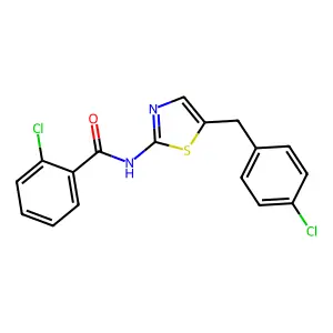 2-chloro-N-[5-(4-chlorobenzyl)-1,3-thiazol-2-yl]benzamide structure