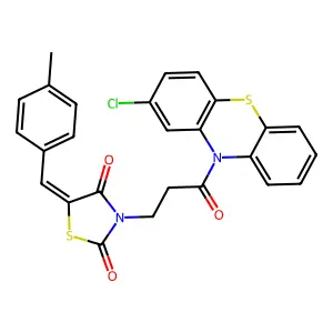(5Z)-3-[3-(2-chloro-10H-phenothiazin-10-yl)-3-oxopropyl]-5-(4-methylbenzylidene)-1,3-thiazolidine-2,4-dione structure