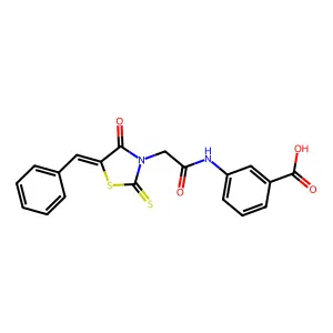 (Z)-3-(2-(5-benzylidene-4-oxo-2-thioxothiazolidin-3-yl)acetamido)benzoic acid structure
