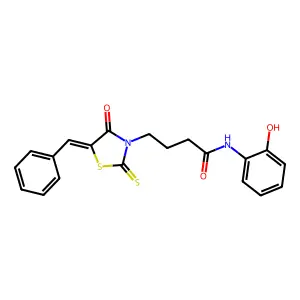 (E)-4-(5-benzylidene-4-oxo-2-thioxothiazolidin-3-yl)-N-(2-hydroxyphenyl)butanamide structure