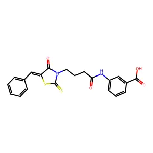 3-[4-(5-Benzylidene-4-oxo-2-thioxo-thiazolidin-3-yl)-butyrylamino]-benzoic acid structure
