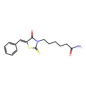 6-[4-Oxo-5-(phenylmethylene)-2-thioxo-1,3-thiazolidin-3-yl]hexanamide structure