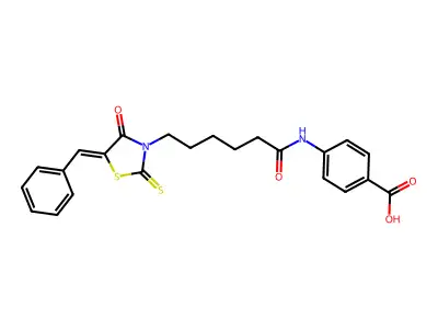(Z)-4-(6-(5-benzylidene-4-oxo-2-thioxothiazolidin-3-yl)hexanamido)benzoic acid structure