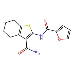 N-(3-carbamoyl-4,5,6,7-tetrahydro-1-benzothiophen-2-yl)furan-2-carboxamide structure