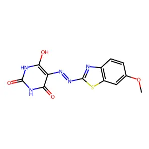 5-(2-(6-methoxybenzo[d]thiazol-2-yl)hydrazono)pyrimidine-2,4,6(1H,3H,5H)-trione structure