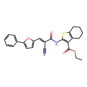 ethyl 2-[2-cyano-3-(5-phenylfuran-2-yl)prop-2-enamido]-4,5,6,7-tetrahydro-1-benzothiophene-3-carboxylate structure