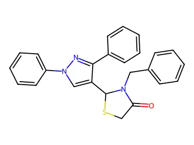 3-benzyl-2-(1,3-diphenyl-1H-pyrazol-4-yl)-1,3-thiazolidin-4-one structure