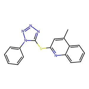 4-methyl-2-((1-phenyl-1H-tetrazol-5-yl)thio)quinoline structure