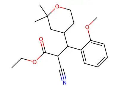Ethyl 2-cyano-3-(2,2-dimethyloxan-4-yl)-3-(2-methoxyphenyl)propanoate structure