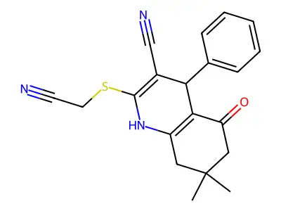 2-(cyanomethylsulfanyl)-7,7-dimethyl-5-oxo-4-phenyl-1,4,6,8-tetrahydroquinoline-3-carbonitrile structure