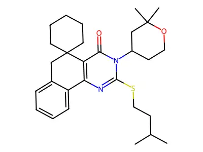 3-(2,2-dimethyloxan-4-yl)-2-(3-methylbutylsulfanyl)spiro[6H-benzo[h]quinazoline-5,1'-cyclohexane]-4-one structure