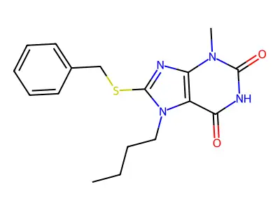 8-Benzylsulfanyl-7-butyl-3-methylpurine-2,6-dione structure