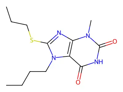 7-butyl-3-methyl-8-(propylthio)-1H-purine-2,6(3H,7H)-dione structure