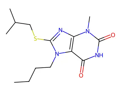 7-Butyl-3-methyl-8-(2-methylpropylsulfanyl)purine-2,6-dione structure