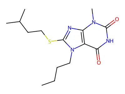 7-Butyl-3-methyl-8-(3-methylbutylsulfanyl)purine-2,6-dione structure