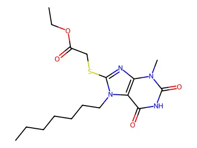 Ethyl 2-(7-heptyl-3-methyl-2,6-dioxopurin-8-yl)sulfanylacetate structure