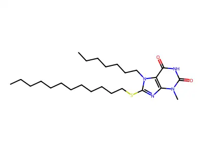 8-(dodecylsulfanyl)-7-heptyl-3-methyl-3,7-dihydro-1H-purine-2,6-dione structure