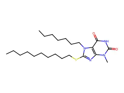8-(decylsulfanyl)-7-heptyl-3-methyl-3,7-dihydro-1H-purine-2,6-dione structure