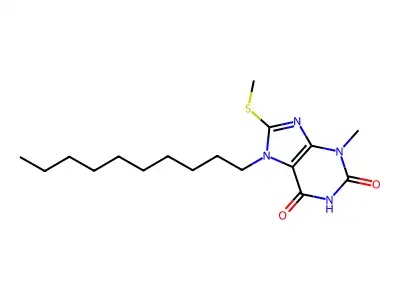 7-decyl-3-methyl-8-(methylsulfanyl)-3,7-dihydro-1H-purine-2,6-dione structure