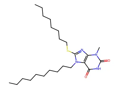 7-decyl-3-methyl-8-(octylsulfanyl)-3,7-dihydro-1H-purine-2,6-dione structure