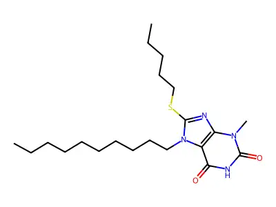 7-decyl-3-methyl-8-(pentylsulfanyl)-3,7-dihydro-1H-purine-2,6-dione structure