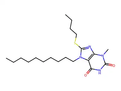 8-(butylsulfanyl)-7-decyl-3-methyl-3,7-dihydro-1H-purine-2,6-dione structure