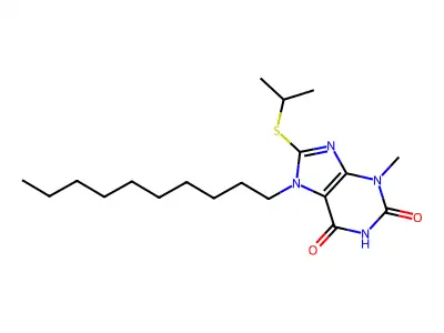 7-decyl-3-methyl-8-(propan-2-ylsulfanyl)-3,7-dihydro-1H-purine-2,6-dione structure