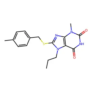3-methyl-8-((4-methylbenzyl)thio)-7-propyl-1H-purine-2,6(3H,7H)-dione structure