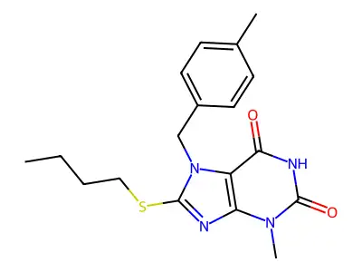 8-(butylthio)-3-methyl-7-(4-methylbenzyl)-1H-purine-2,6(3H,7H)-dione structure