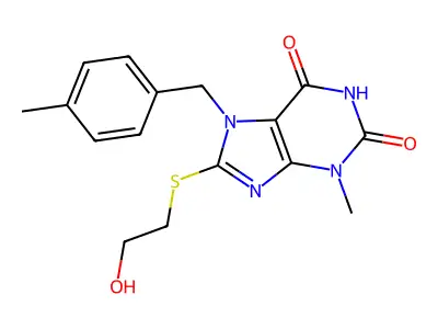 8-((2-hydroxyethyl)thio)-3-methyl-7-(4-methylbenzyl)-1H-purine-2,6(3H,7H)-dione structure