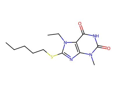 7-ethyl-3-methyl-8-(pentylsulfanyl)-3,7-dihydro-1H-purine-2,6-dione structure