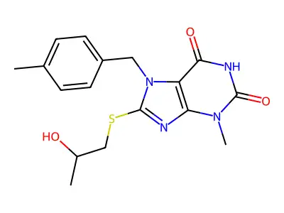 8-((2-hydroxypropyl)thio)-3-methyl-7-(4-methylbenzyl)-1H-purine-2,6(3H,7H)-dione structure