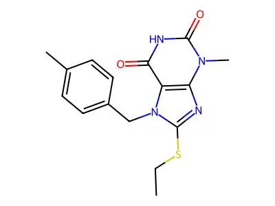 8-(ethylthio)-3-methyl-7-(4-methylbenzyl)-1H-purine-2,6(3H,7H)-dione structure
