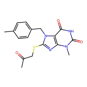 3-methyl-7-(4-methylbenzyl)-8-((2-oxopropyl)thio)-1H-purine-2,6(3H,7H)-dione structure