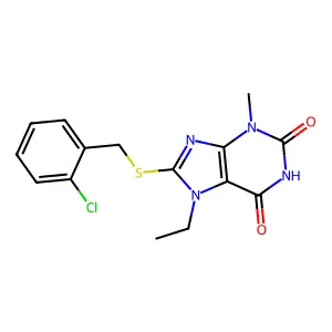 8-[(2-chlorobenzyl)sulfanyl]-7-ethyl-3-methyl-3,7-dihydro-1H-purine-2,6-dione structure