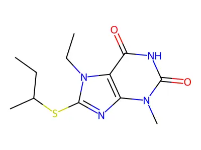 7-ethyl-3-methyl-8-[(1-methylpropyl)sulfanyl]-3,7-dihydro-1H-purine-2,6-dione structure