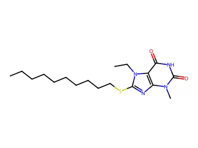 8-(decylsulfanyl)-7-ethyl-3-methyl-3,7-dihydro-1H-purine-2,6-dione structure