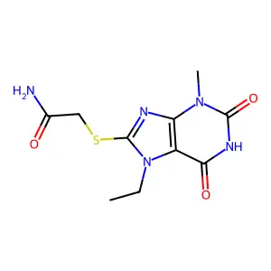 2-((7-ethyl-3-methyl-2,6-dioxo-2,3,6,7-tetrahydro-1H-purin-8-yl)thio)acetamide structure