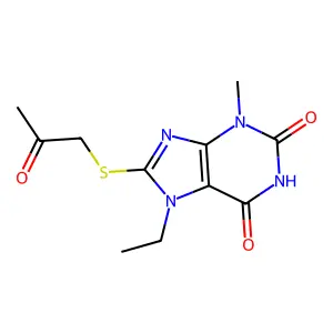 7-ethyl-3-methyl-8-[(2-oxopropyl)sulfanyl]-3,7-dihydro-1H-purine-2,6-dione structure