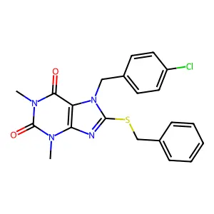 8-Benzylsulfanyl-7-(4-chloro-benzyl)-1,3-dimethyl-3,7-dihydro-purine-2,6-dione structure