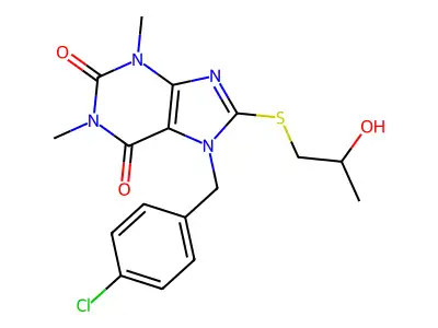 7-(4-chlorobenzyl)-8-((2-hydroxypropyl)thio)-1,3-dimethyl-1H-purine-2,6(3H,7H)-dione structure
