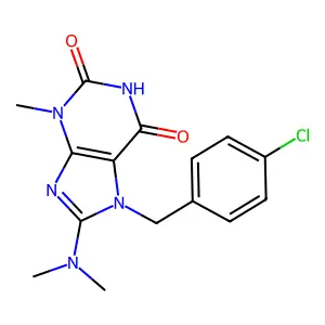 7-(4-chlorobenzyl)-8-(dimethylamino)-3-methyl-1H-purine-2,6(3H,7H)-dione structure