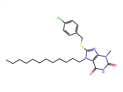 8-[(4-Chlorophenyl)methylsulfanyl]-7-dodecyl-3-methylpurine-2,6-dione structure