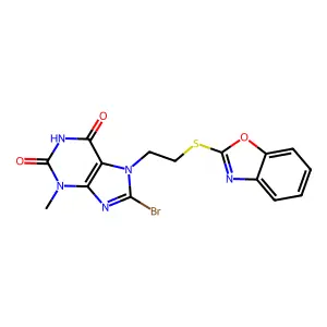7-(2-Benzoxazol-2-ylthioethyl)-8-bromo-3-methyl-1,3,7-trihydropurine-2,6-dione structure