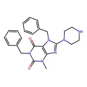 1,7-Dibenzyl-3-methyl-8-piperazin-1-ylpurine-2,6-dione structure